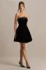 Mina | Black Velvet And Satin Bandeau-Neck Skater Mini Dress sold by Club L London