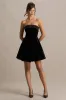 Mina | Black Velvet And Satin Bandeau-Neck Skater Mini Dress sold by Club L London