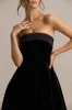 Mina | Black Velvet And Satin Bandeau-Neck Skater Mini Dress sold by Club L London