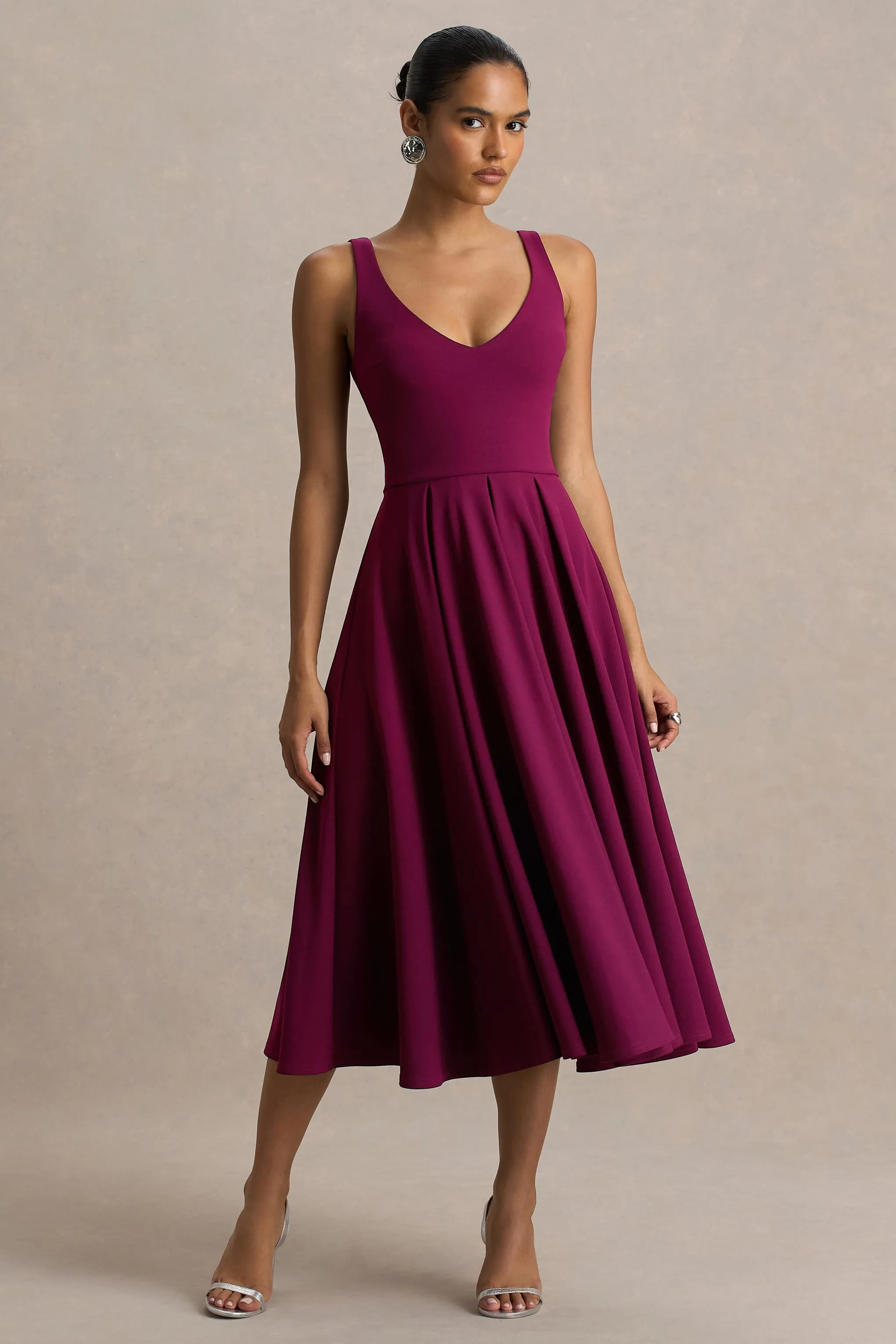 Depths | Burgundy V-Neck Midi Dress sold by Club L London product image thumbnail 5