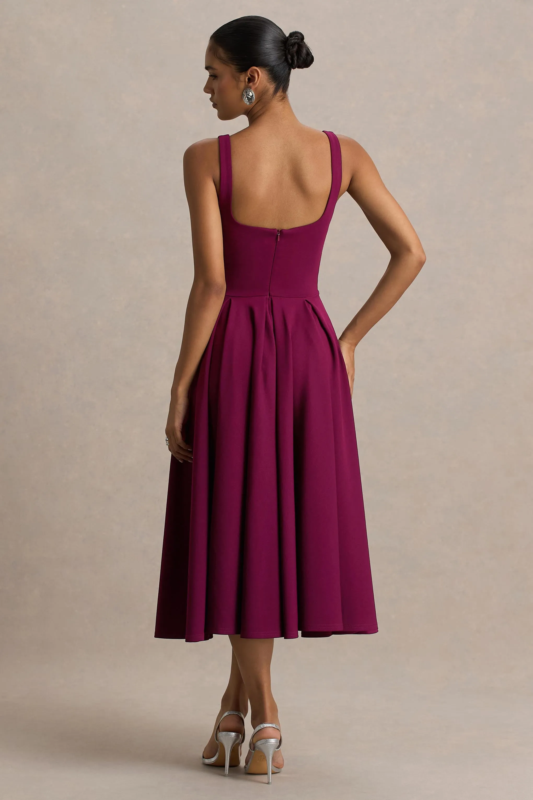Depths | Burgundy V-Neck Midi Dress sold by Club L London product image thumbnail 2
