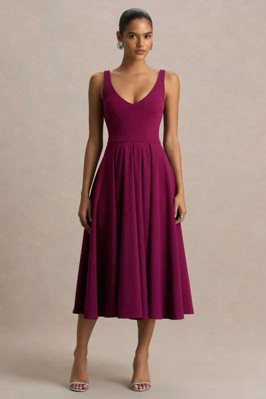 Depths | Burgundy V-Neck Midi Dress sold by Club L London