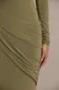 Perrie | Olive Asymmetric-Neck Maxi Dress With Ruched Detailing sold by Club L London