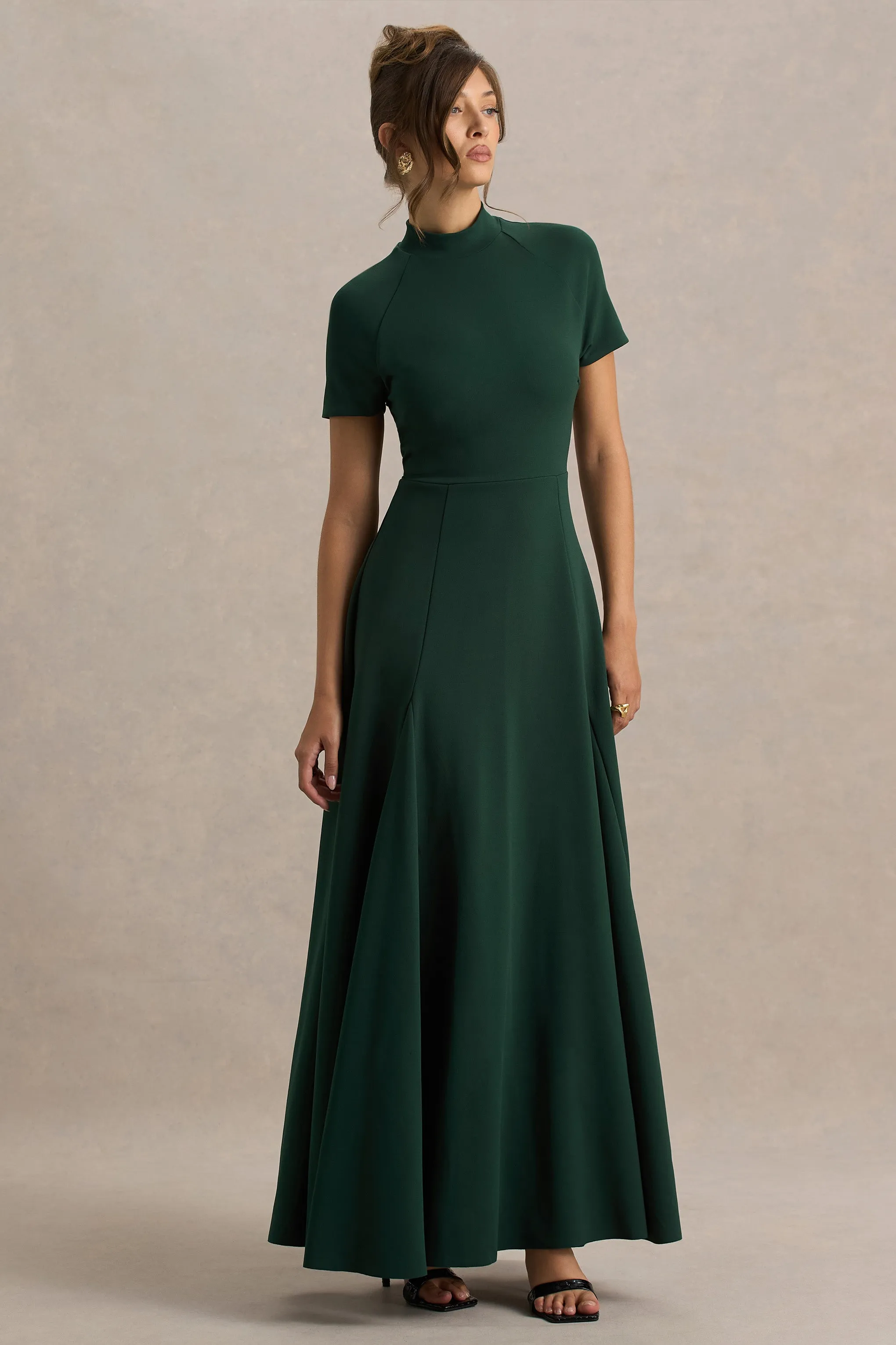 Alea | Dark Green High-Neck Short-Sleeve Maxi Dress sold by Club L London product image thumbnail 5