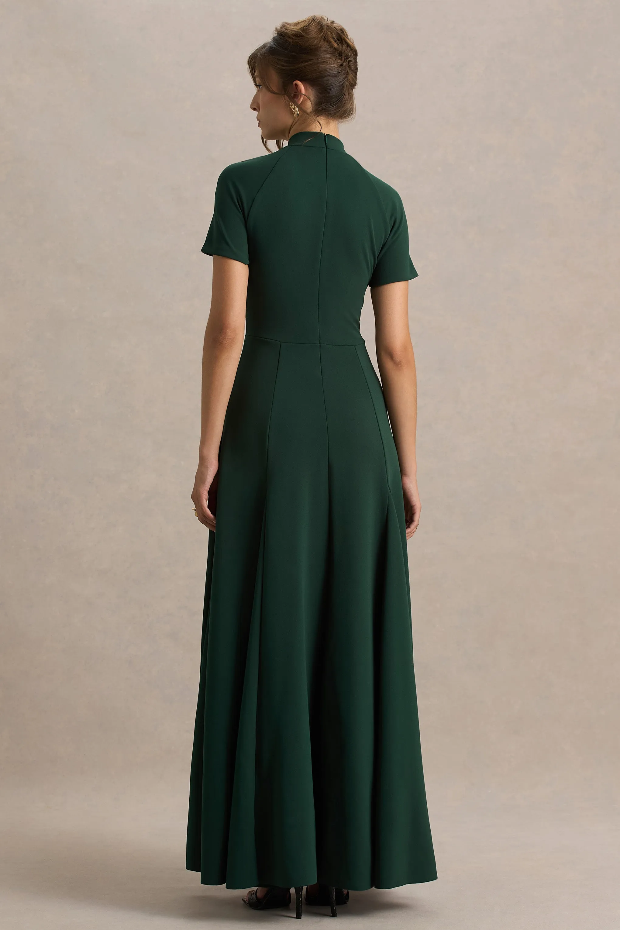 Alea | Dark Green High-Neck Short-Sleeve Maxi Dress sold by Club L London product image thumbnail 2