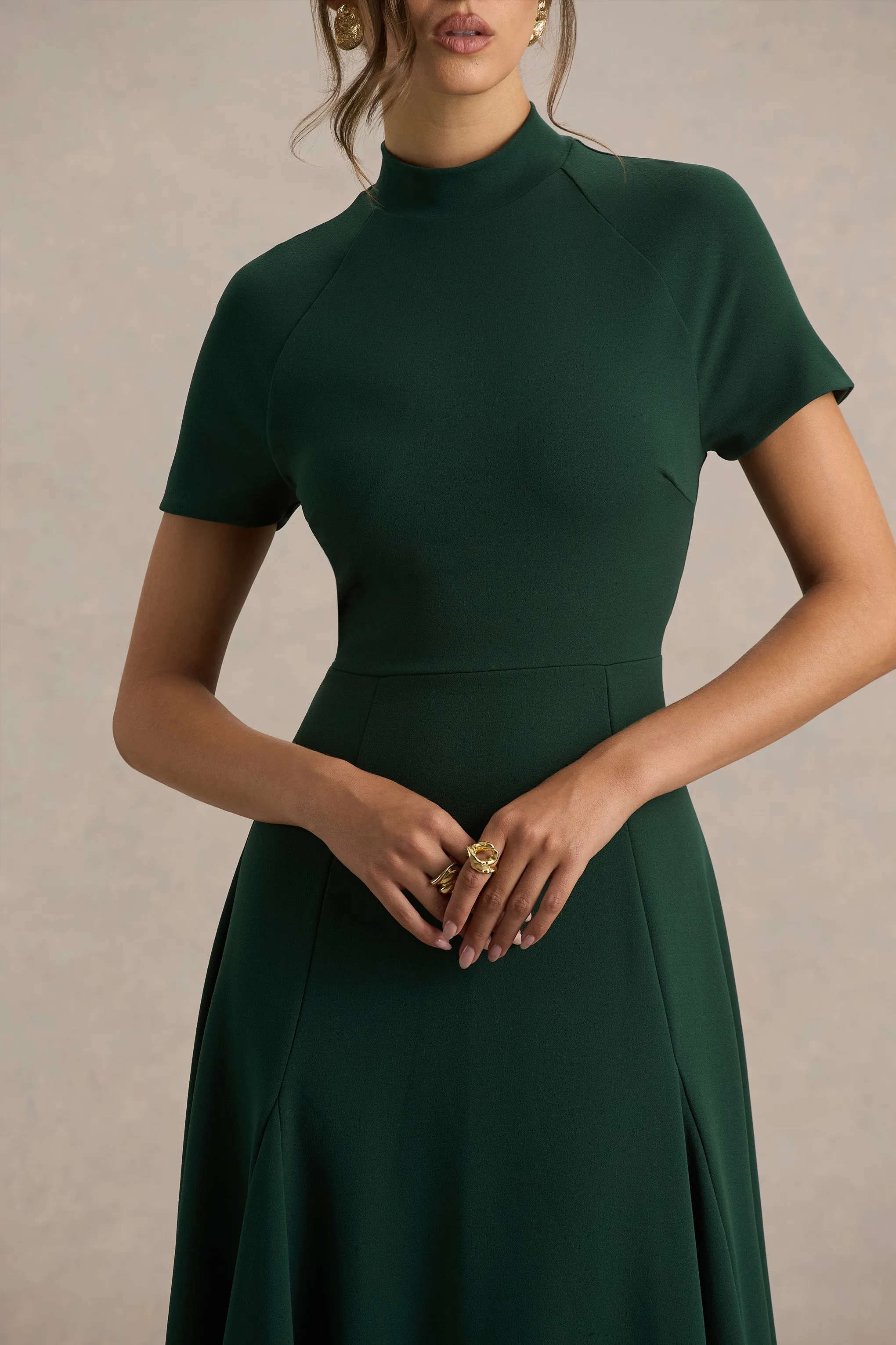 Alea | Dark Green High-Neck Short-Sleeve Maxi Dress sold by Club L London product image thumbnail 3