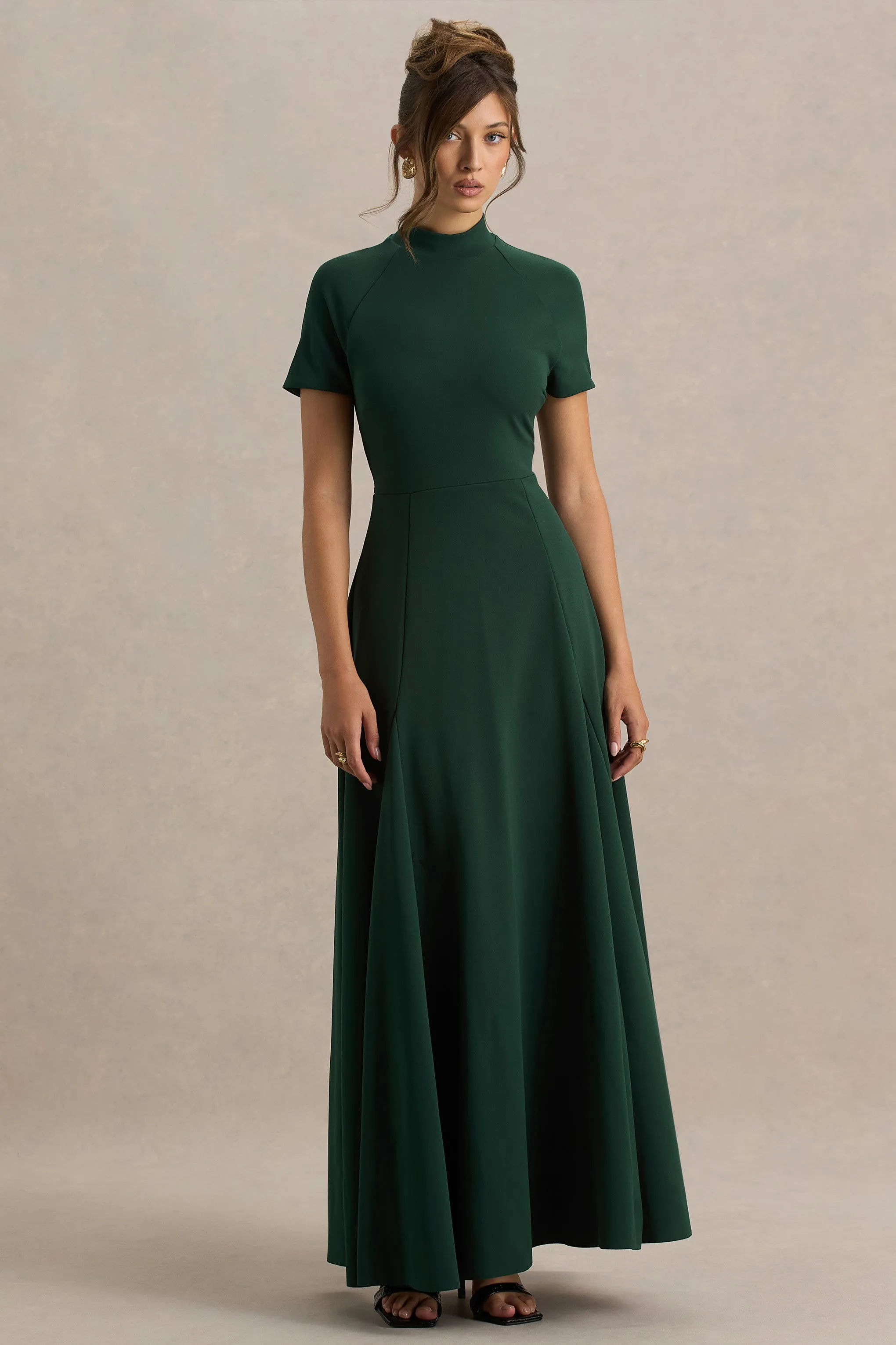 Alea | Dark Green High-Neck Short-Sleeve Maxi Dress sold by Club L London product image thumbnail 4