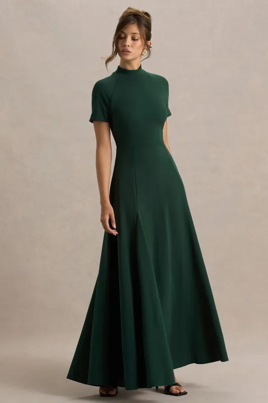 Alea | Dark Green High-Neck Short-Sleeve Maxi Dress sold by Club L London