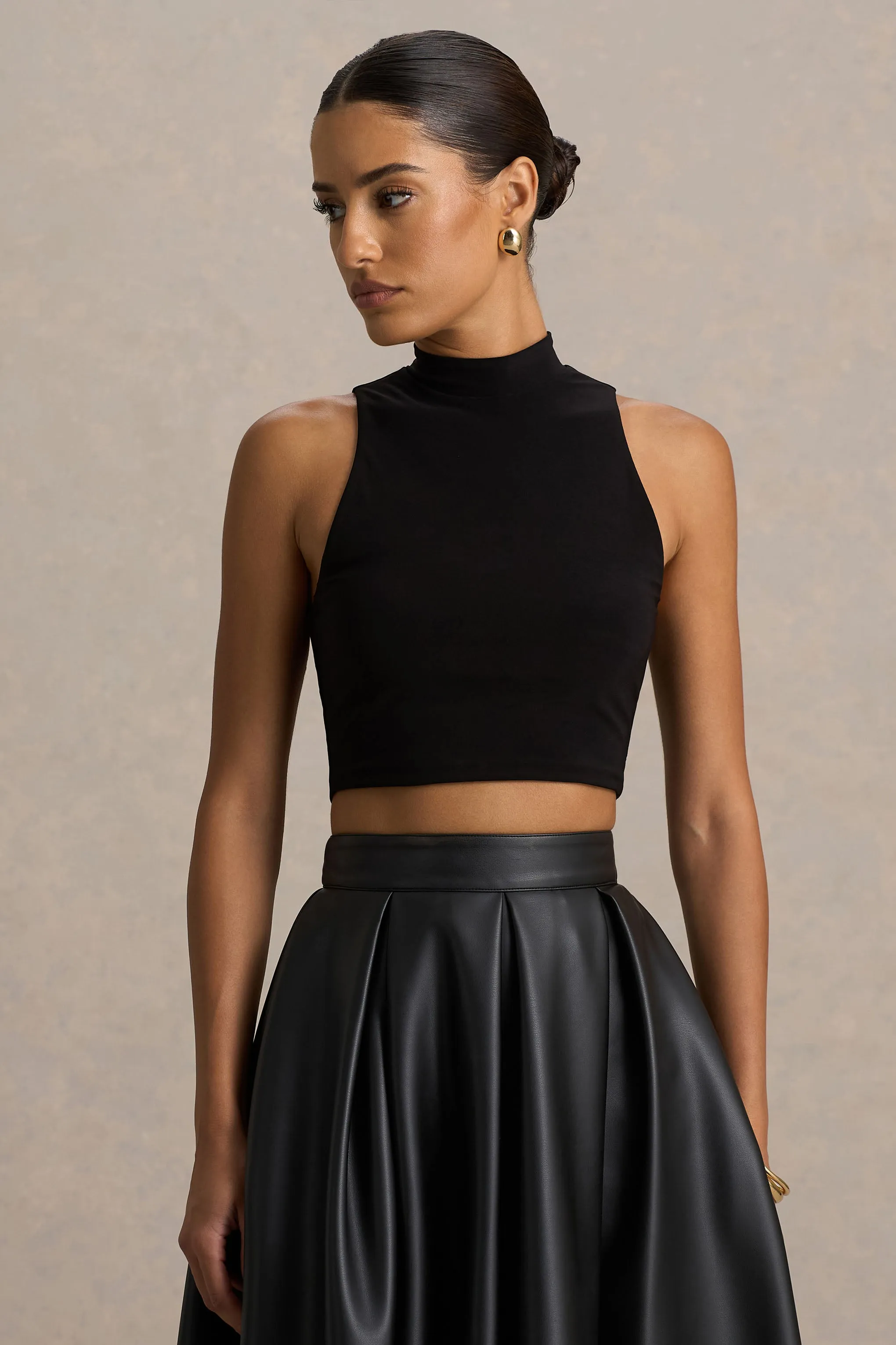Sian | Black High-Neck Crop Top sold by Club L London product image thumbnail 5