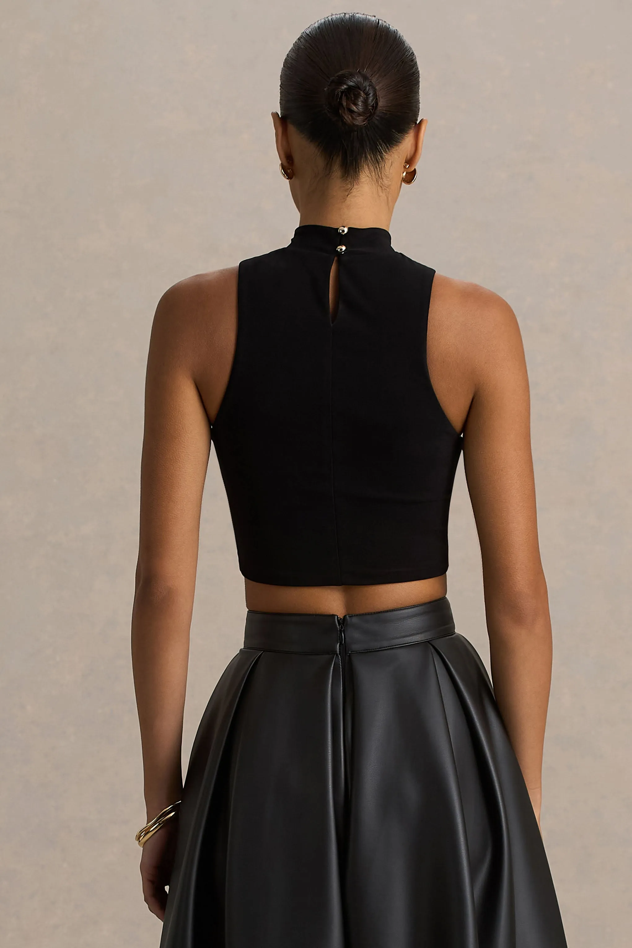 Sian | Black High-Neck Crop Top sold by Club L London product image thumbnail 2