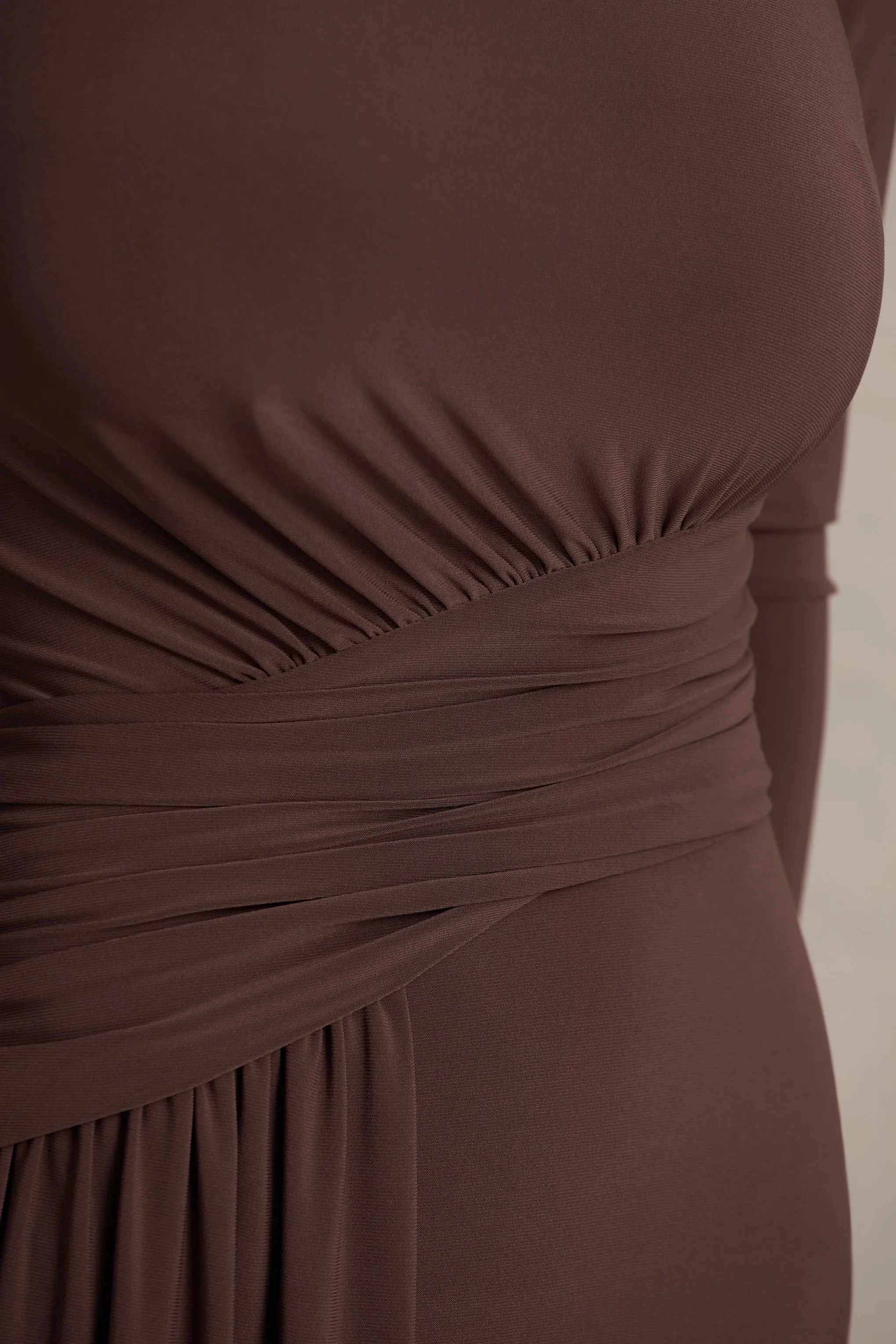 Virelle | Brown Boat-Neck Maxi Dress With Wrap Detail And Sash sold by Club L London product image thumbnail 3