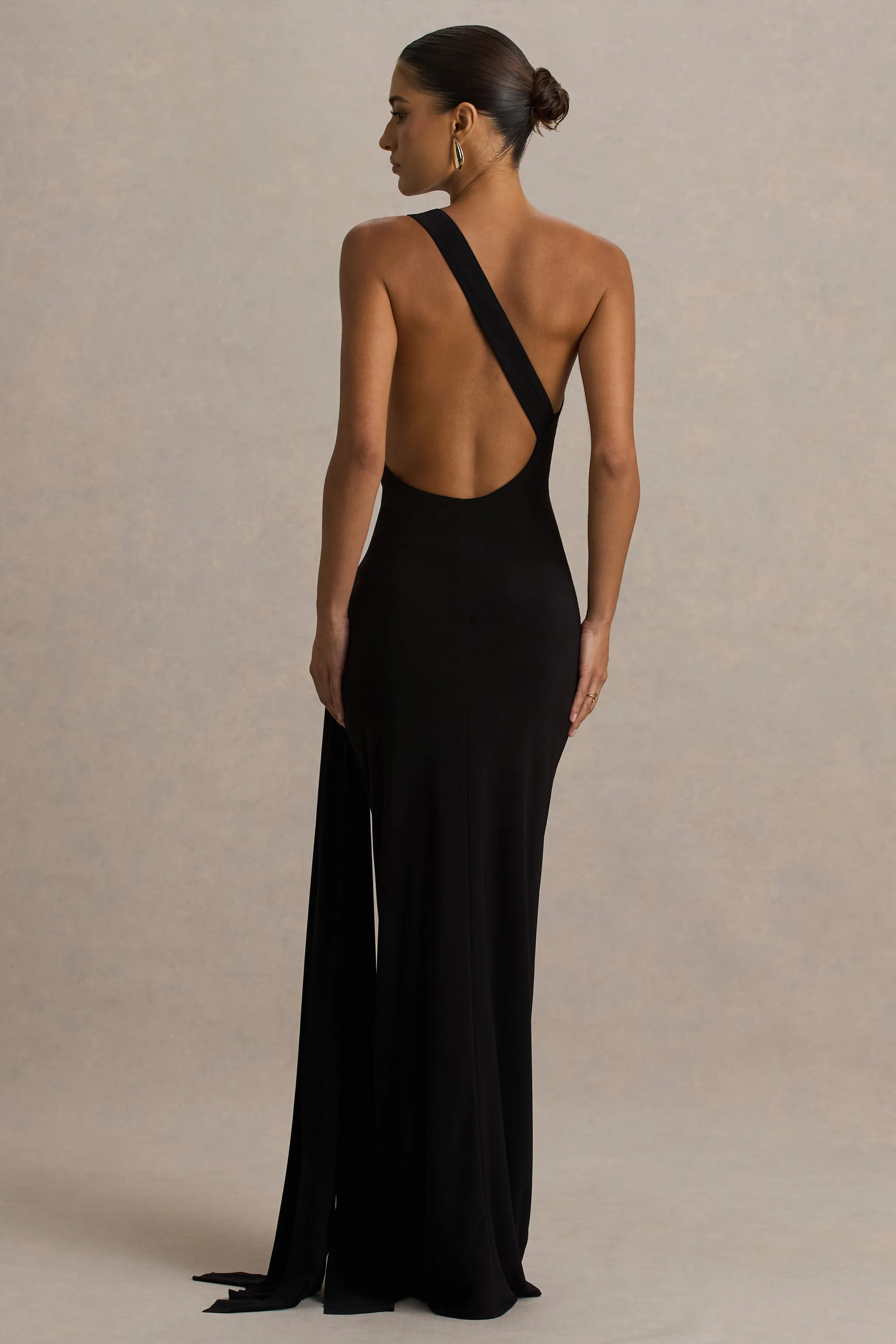 Bonnie | Black Asymmetric-Neck Maxi Dress With Ruched-Detailing sold by Club L London product image thumbnail 2
