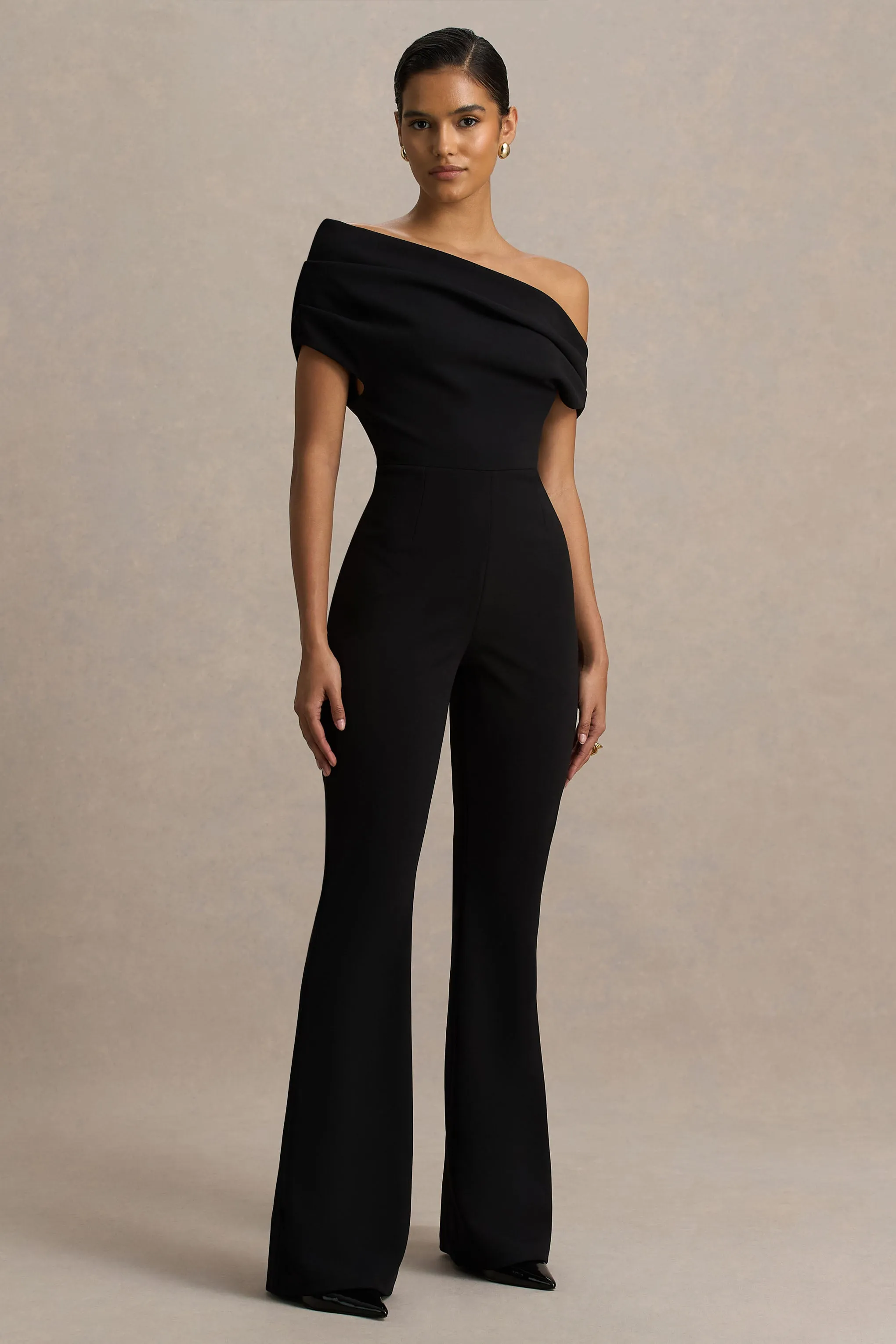 Alexandra | Black Asymmetric Draped Jumpsuit sold by Club L London product image thumbnail 5
