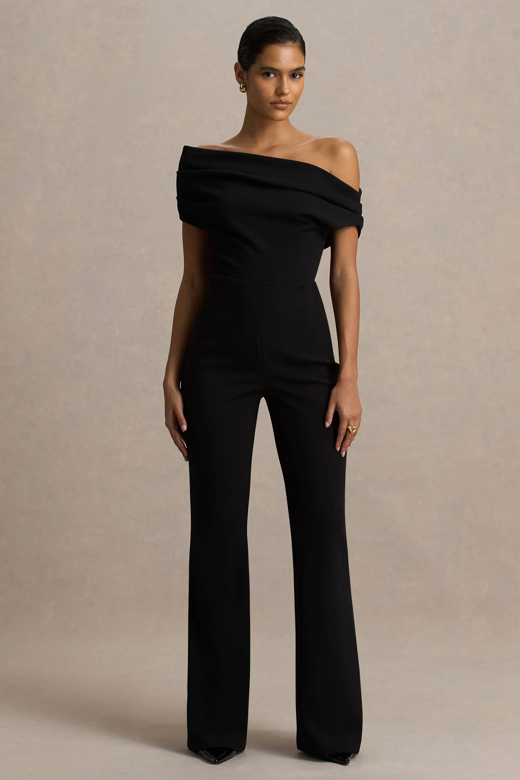 Alexandra | Black Asymmetric Draped Jumpsuit sold by Club L London product image thumbnail 4