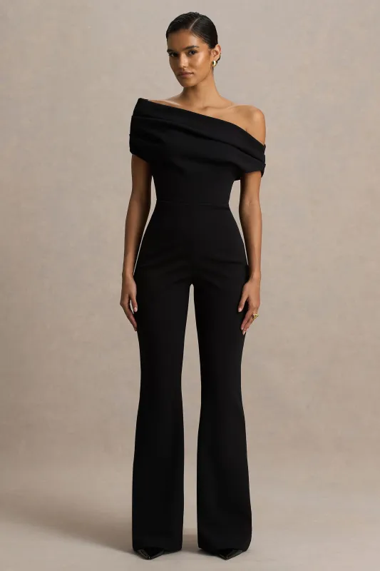 Alexandra | Black Asymmetric Draped Jumpsuit sold by Club L London