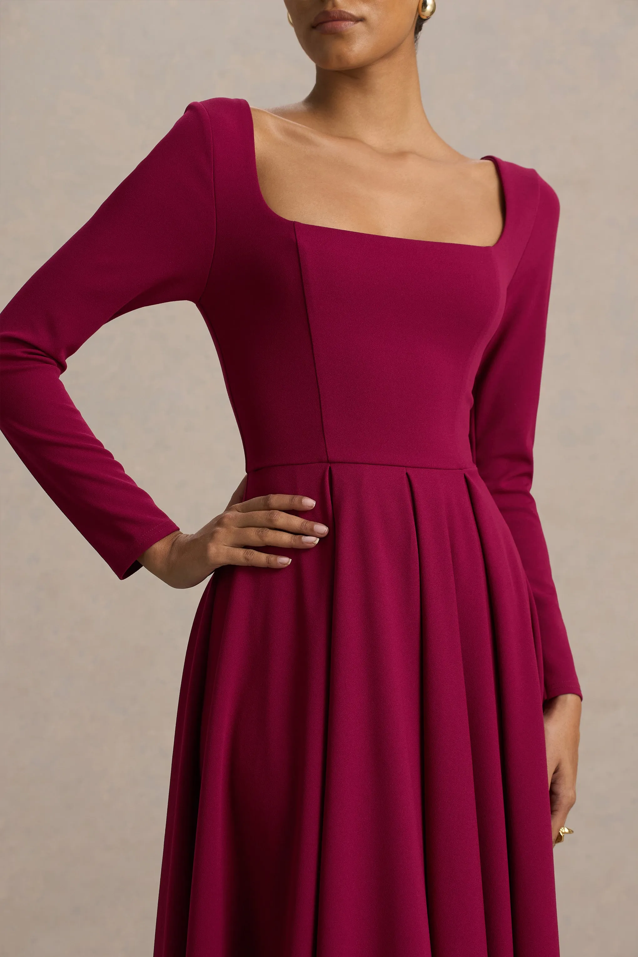 Alison | Burgundy Square-Neck A-Line Midi Dress sold by Club L London product image thumbnail 3