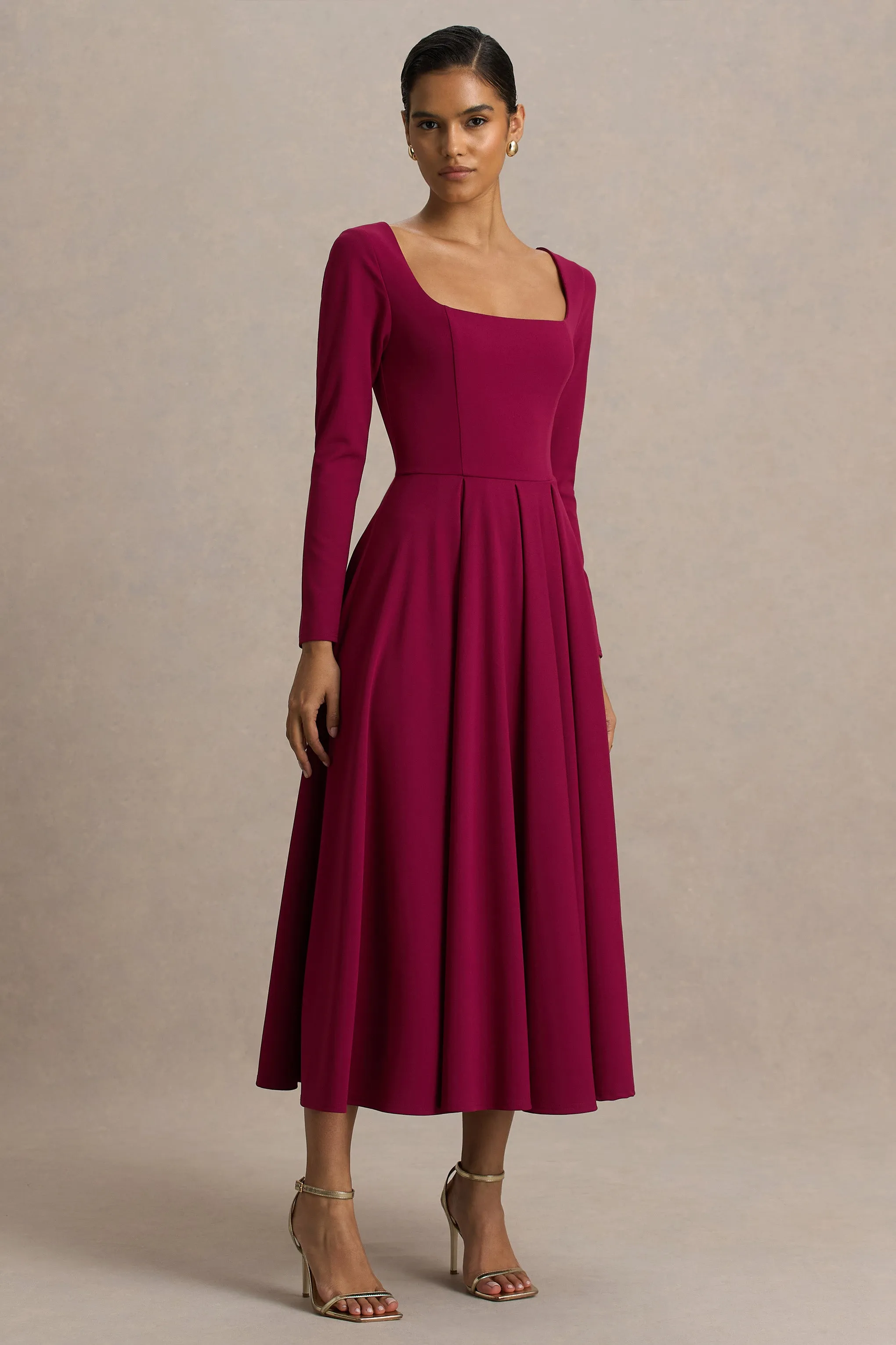 Alison | Burgundy Square-Neck A-Line Midi Dress sold by Club L London product image thumbnail 4