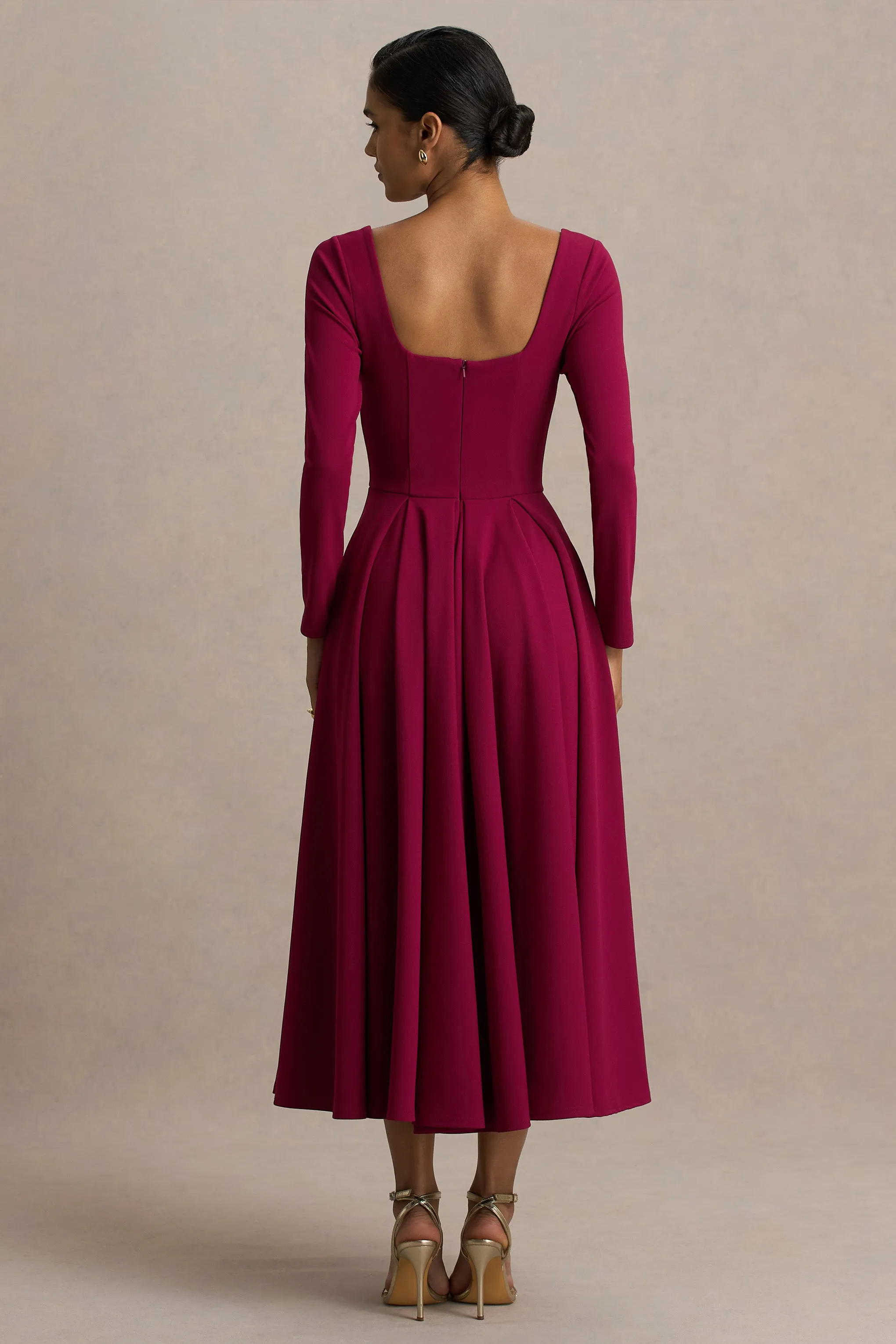 Alison | Burgundy Square-Neck A-Line Midi Dress sold by Club L London product image thumbnail 2