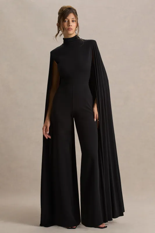Dulcet | Black High-Neck Jumpsuit With Cape Sleeves sold by Club L London
