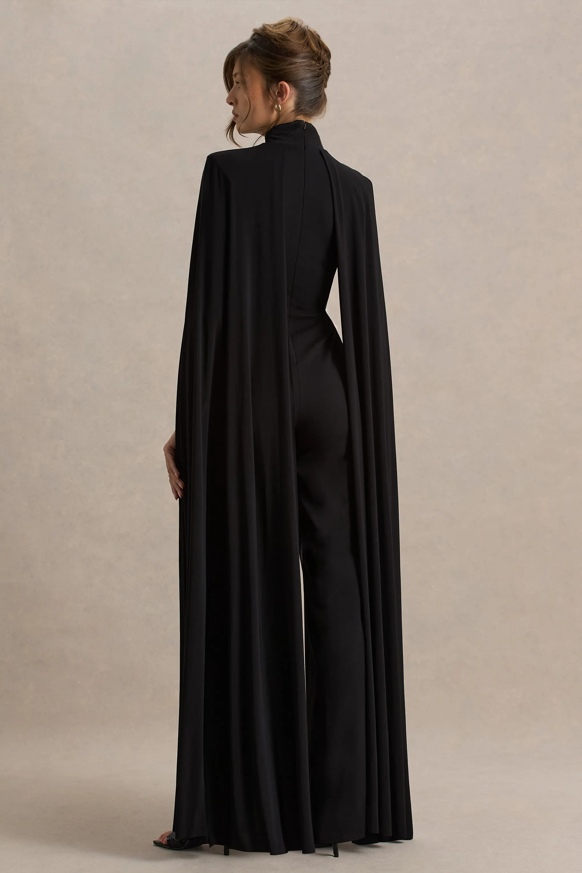 Dulcet | Black High-Neck Jumpsuit With Cape Sleeves sold by Club L London product image thumbnail 2