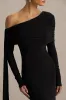 Octavia | Black Bardot-Neck Maxi Dress With Cape And Ruched Detailing sold by Club L London