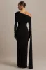 Octavia | Black Bardot-Neck Maxi Dress With Cape And Ruched Detailing sold by Club L London