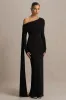 Octavia | Black Bardot-Neck Maxi Dress With Cape And Ruched Detailing sold by Club L London