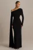 Octavia | Black Bardot-Neck Maxi Dress With Cape And Ruched Detailing sold by Club L London