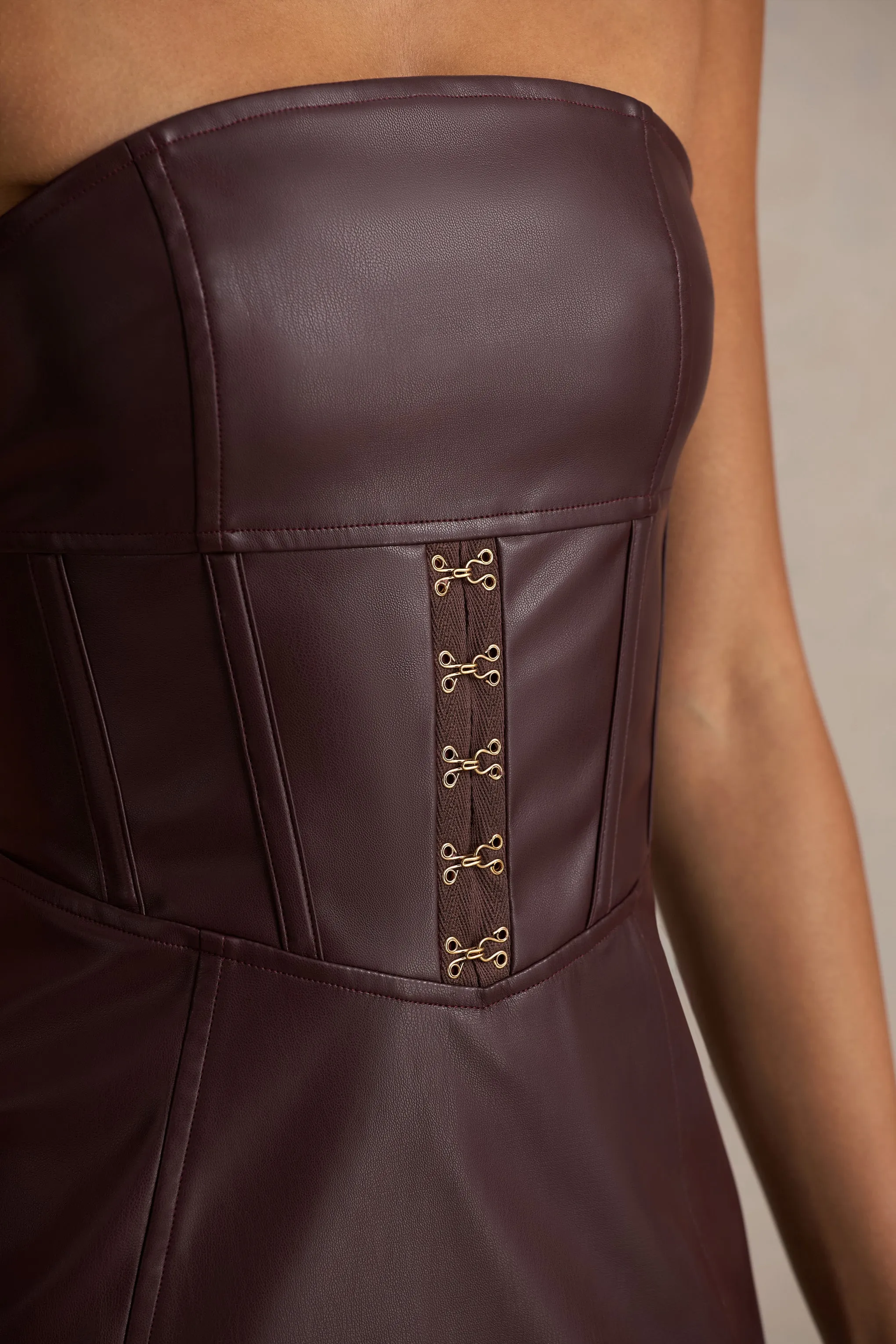 Zola | Burgundy Faux Leather Bandeau Midi Dress sold by Club L London product image thumbnail 5