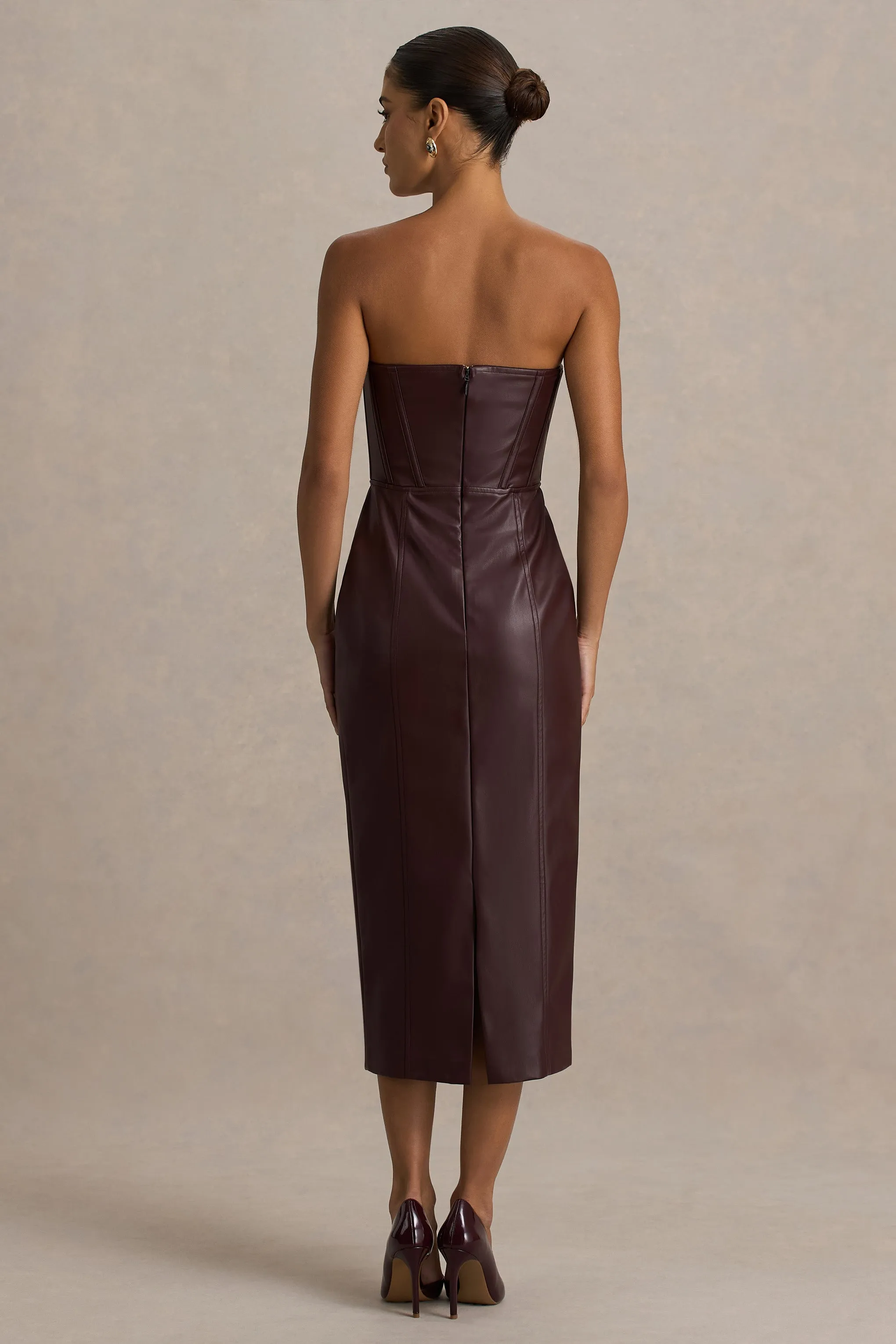 Zola | Burgundy Faux Leather Bandeau Midi Dress sold by Club L London product image thumbnail 2