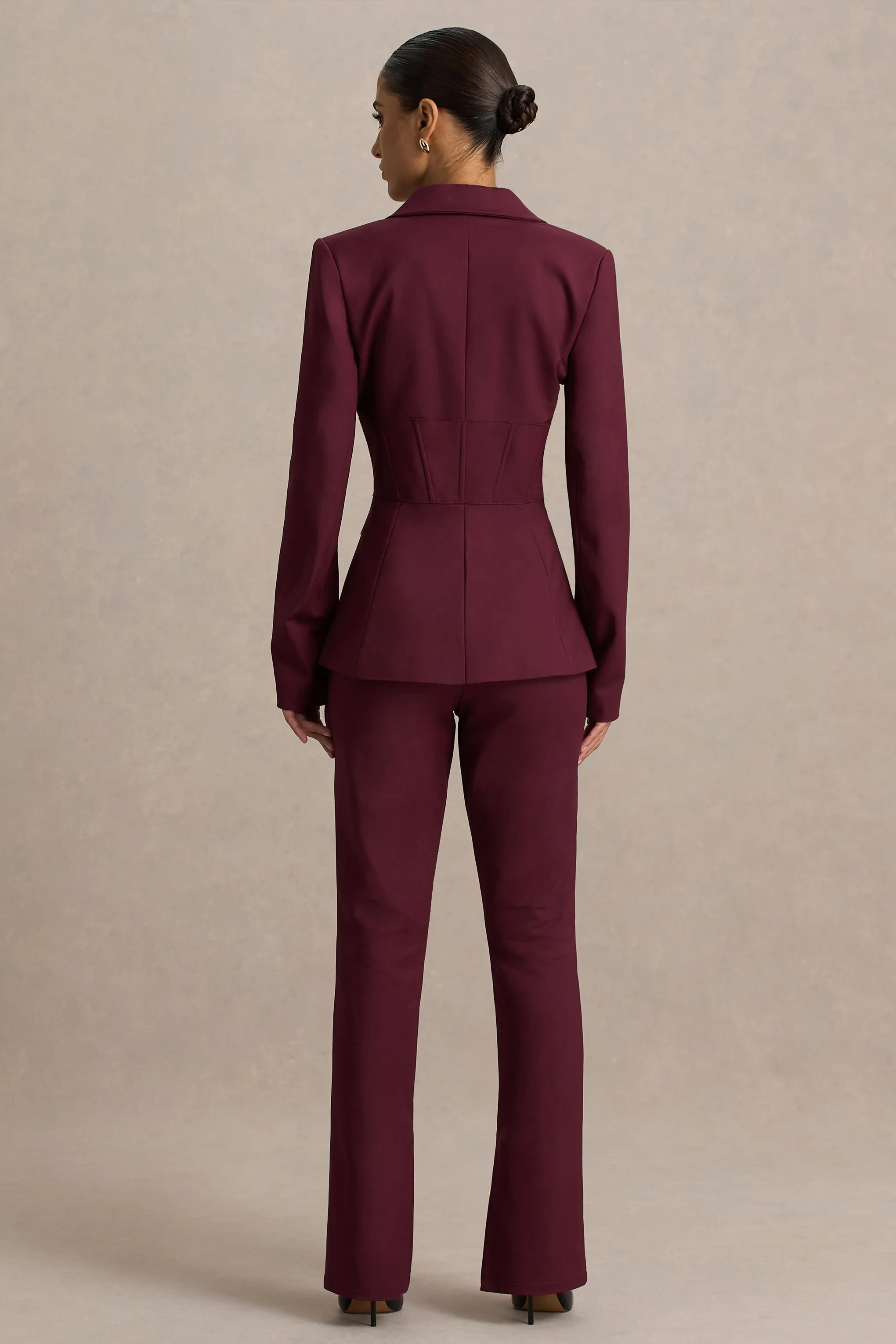 Wonder Woman | Burgundy High Waist Tailored Trousers With Hem Split sold by Club L London product image thumbnail 2