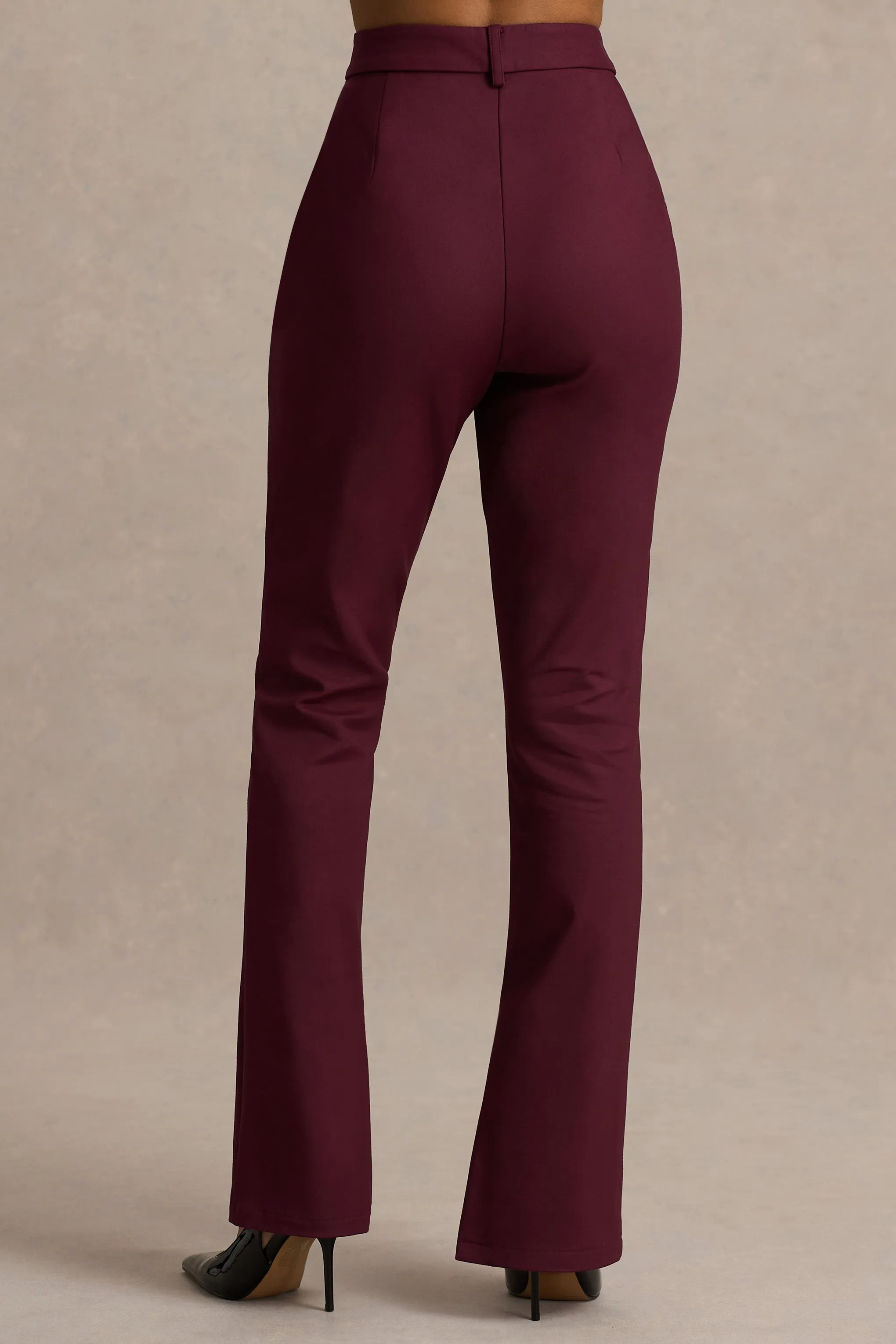 Wonder Woman | Burgundy High Waist Tailored Trousers With Hem Split sold by Club L London product image thumbnail 4