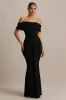 Envisioned | Black Bardot-Neck Maxi Dress With Gathered And Drape Detail sold by Club L London