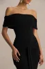 Envisioned | Black Bardot-Neck Maxi Dress With Gathered And Drape Detail sold by Club L London