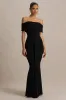 Envisioned | Black Bardot-Neck Maxi Dress With Gathered And Drape Detail sold by Club L London
