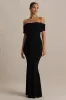 Envisioned | Black Bardot-Neck Maxi Dress With Gathered And Drape Detail sold by Club L London