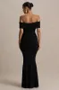 Envisioned | Black Bardot-Neck Maxi Dress With Gathered And Drape Detail sold by Club L London