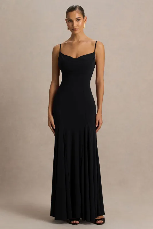 Gabbie | Black Cowl-Neck Maxi Dress With Mesh Back Detail sold by Club L London