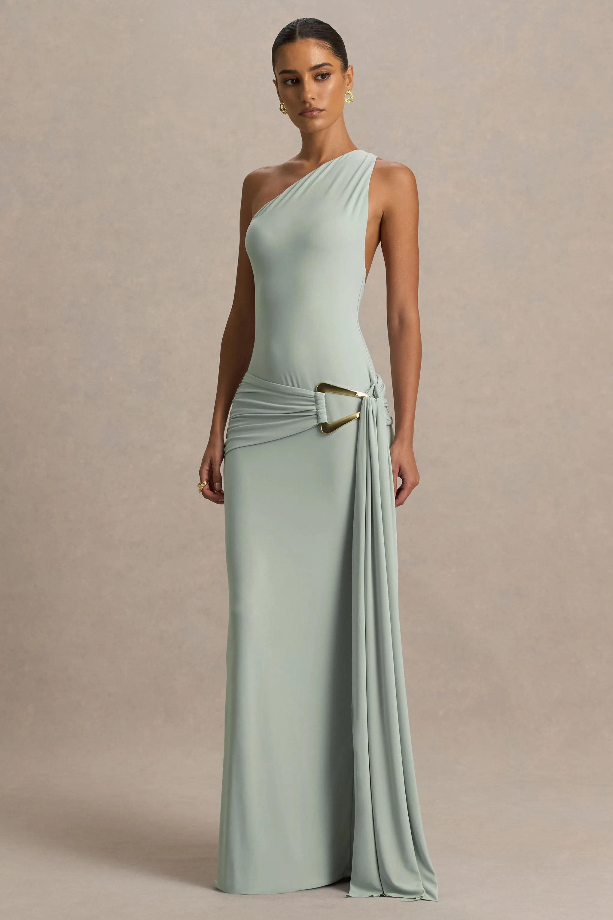 Bonnie | Blue Asymmetric-Neck Maxi Dress With Ruched-Detailing sold by Club L London product image thumbnail 4