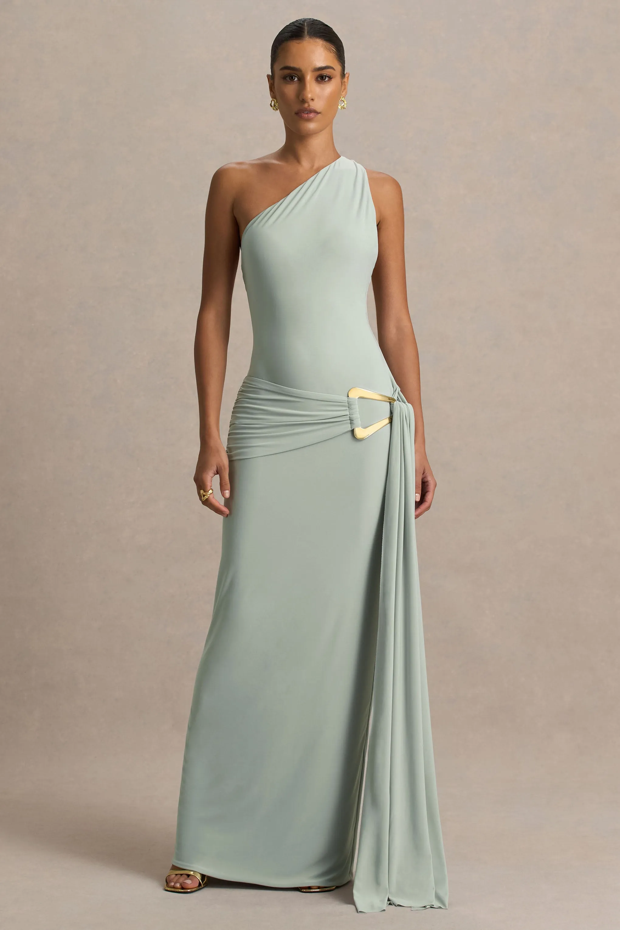 Bonnie | Blue Asymmetric-Neck Maxi Dress With Ruched-Detailing sold by Club L London product image thumbnail 5