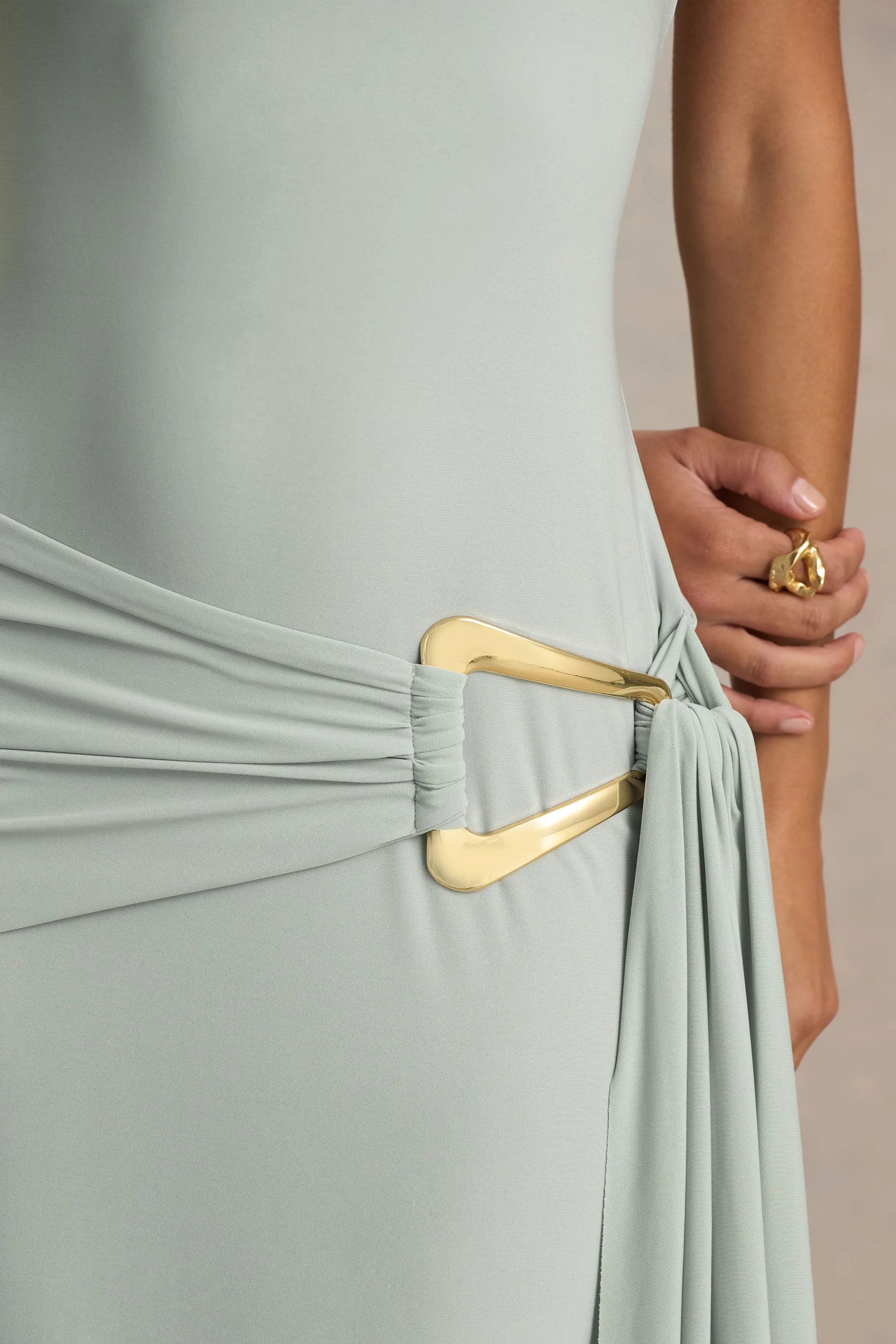 Bonnie | Blue Asymmetric-Neck Maxi Dress With Ruched-Detailing sold by Club L London product image thumbnail 3