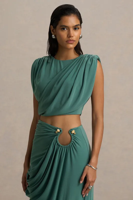 Tilda | Green Crew-Neck Crop-Top With Ruched Detailing sold by Club L London