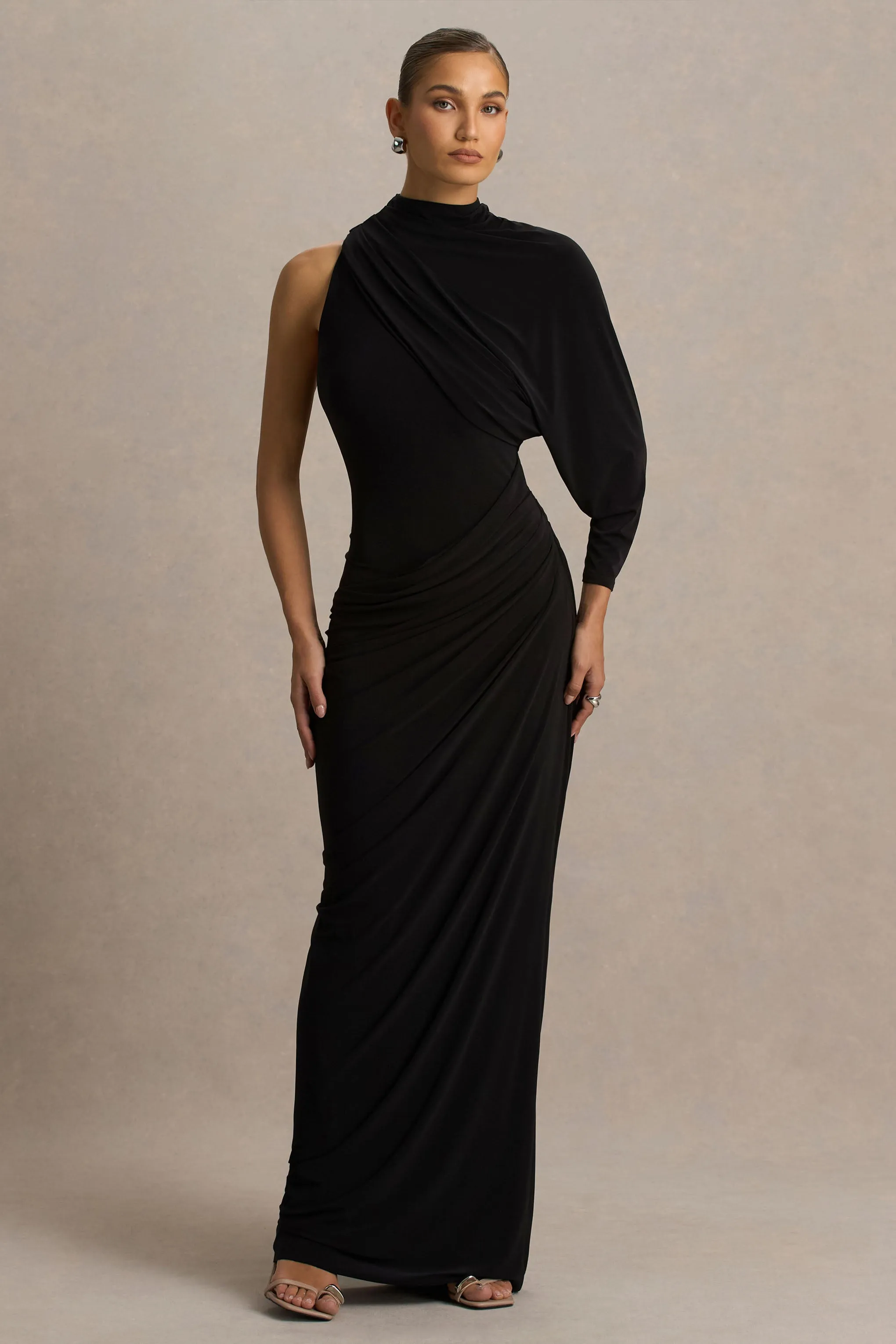 Aphra | Black High-Neck Maxi Dress With Cape-Sleeve sold by Club L London product image thumbnail 5