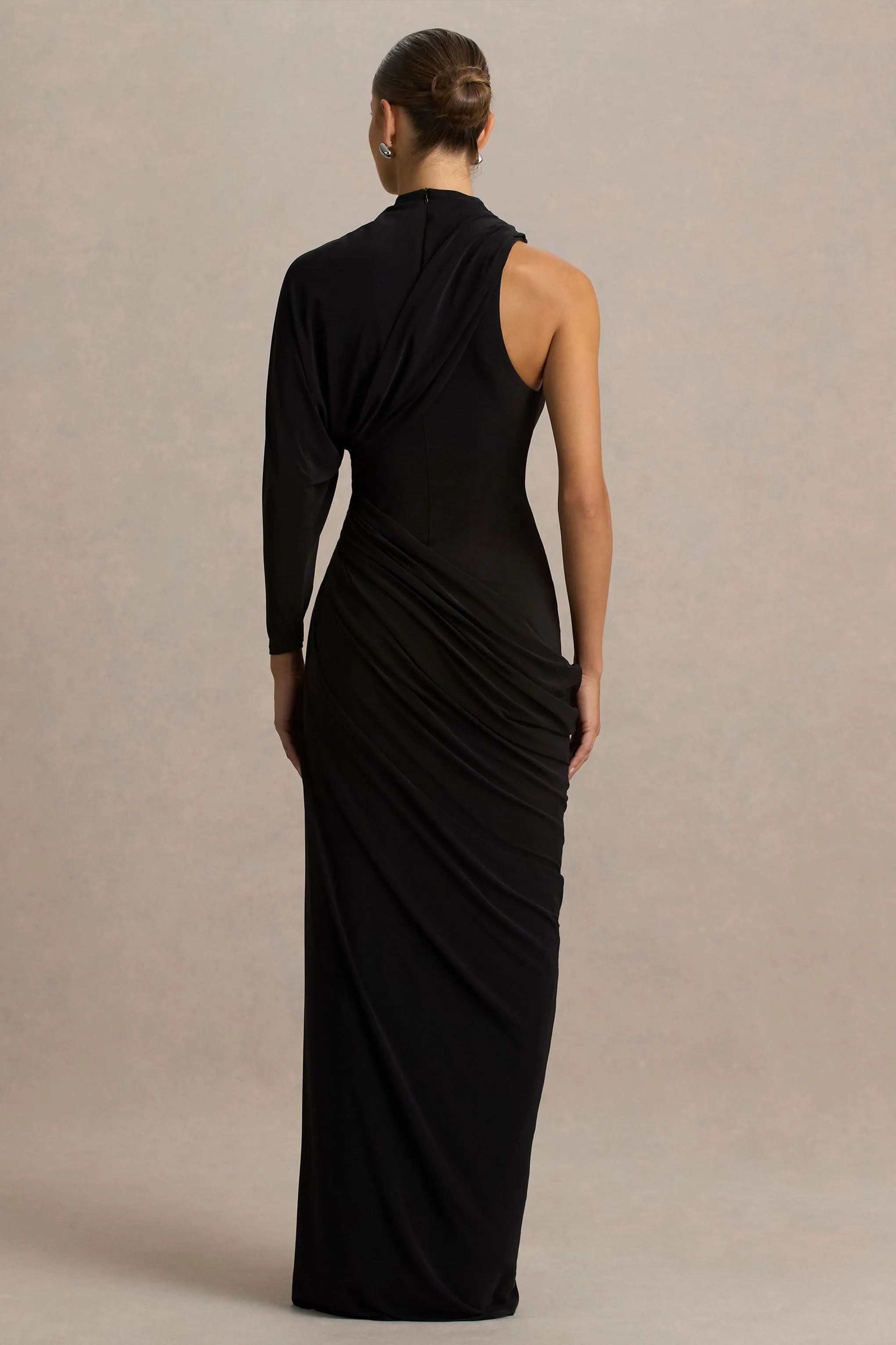 Aphra | Black High-Neck Maxi Dress With Cape-Sleeve sold by Club L London product image thumbnail 2