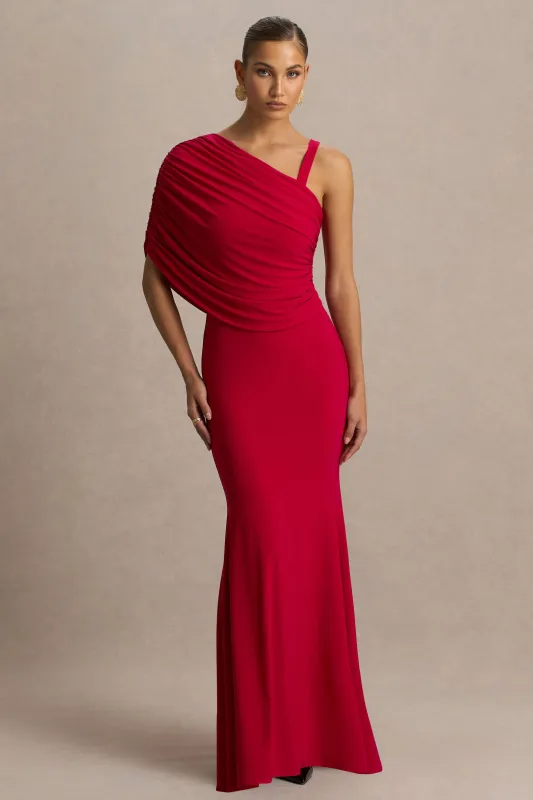 Sylvie | Red Asymmetric-Neck Maxi Dress sold by Club L London