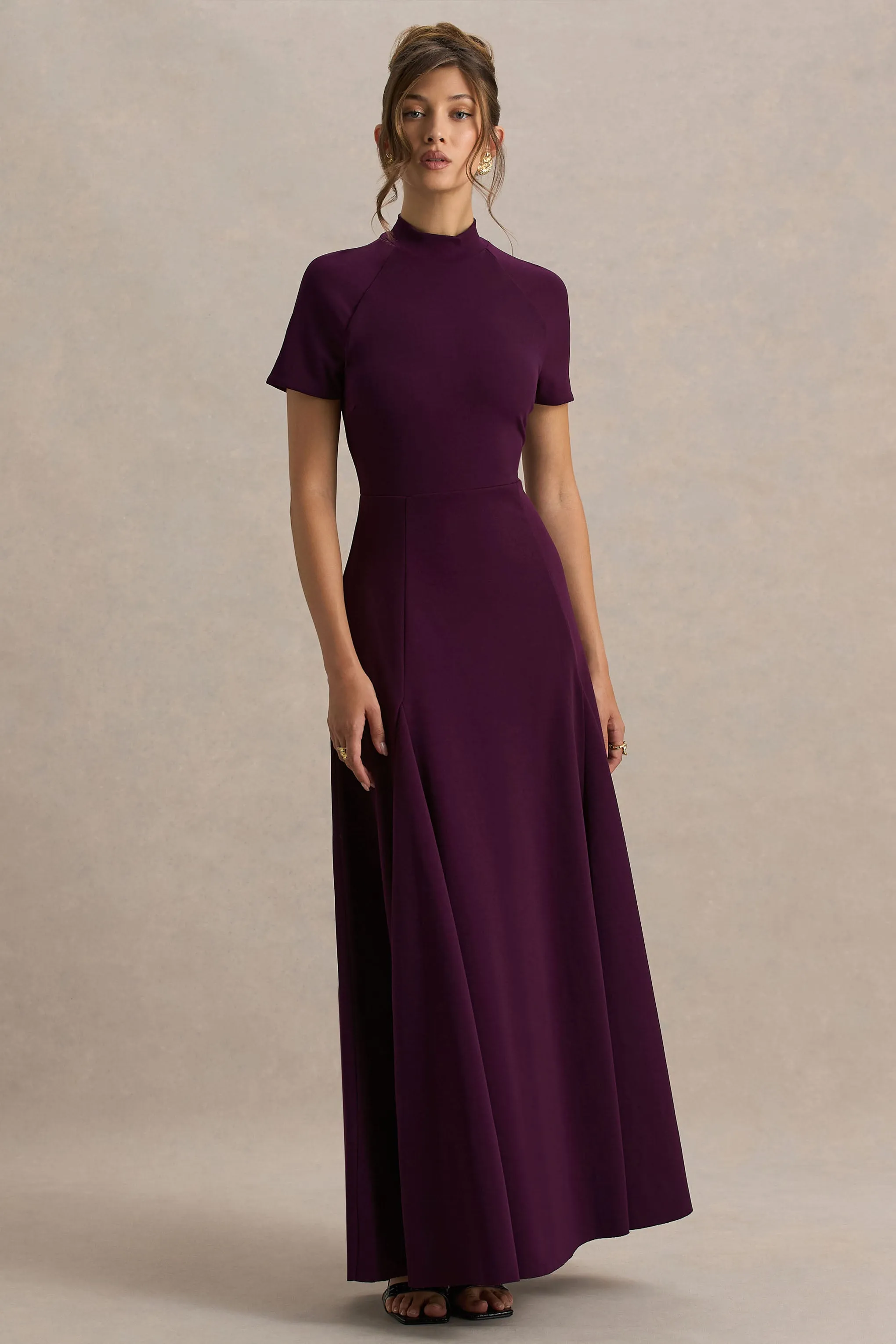 Alea | Burgundy High-Neck Short-Sleeve Maxi Dress sold by Club L London product image thumbnail 5
