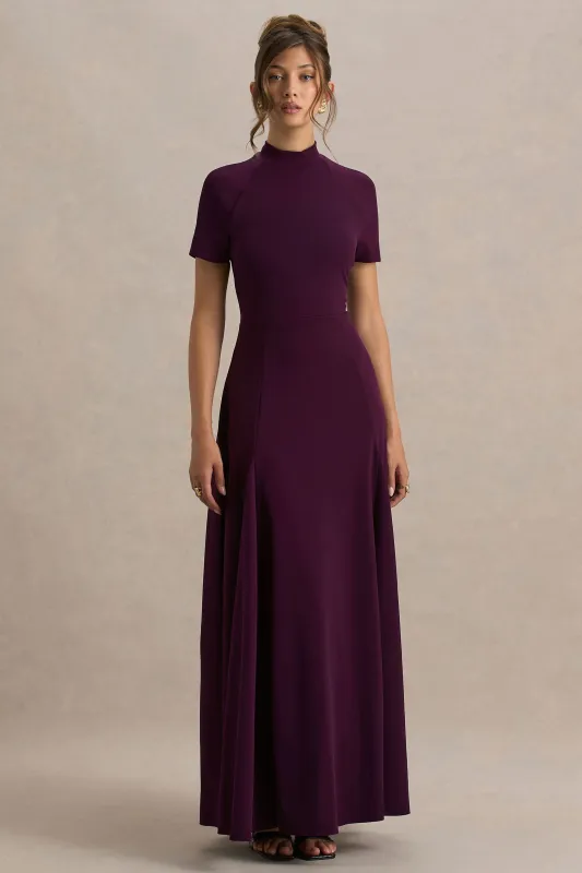Alea | Burgundy High-Neck Short-Sleeve Maxi Dress sold by Club L London