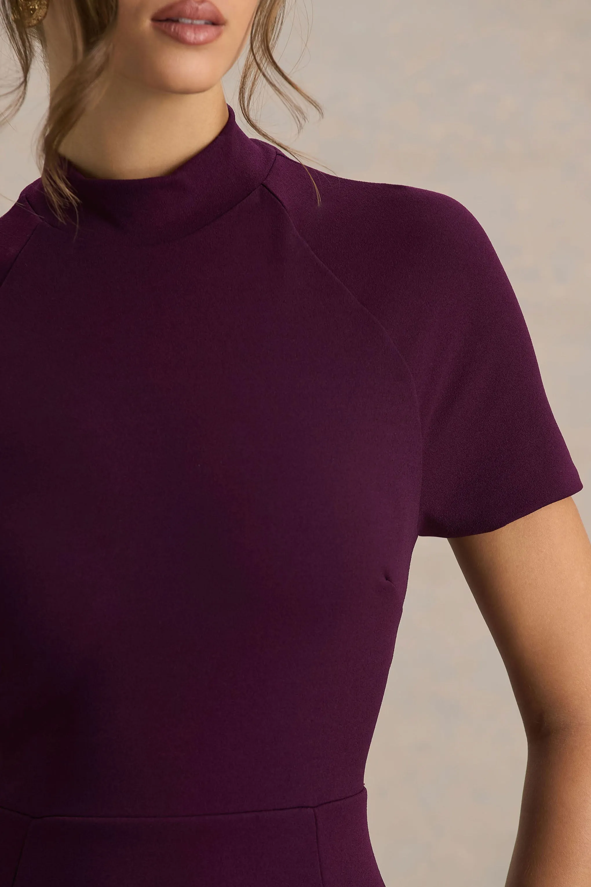 Alea | Burgundy High-Neck Short-Sleeve Maxi Dress sold by Club L London product image thumbnail 4