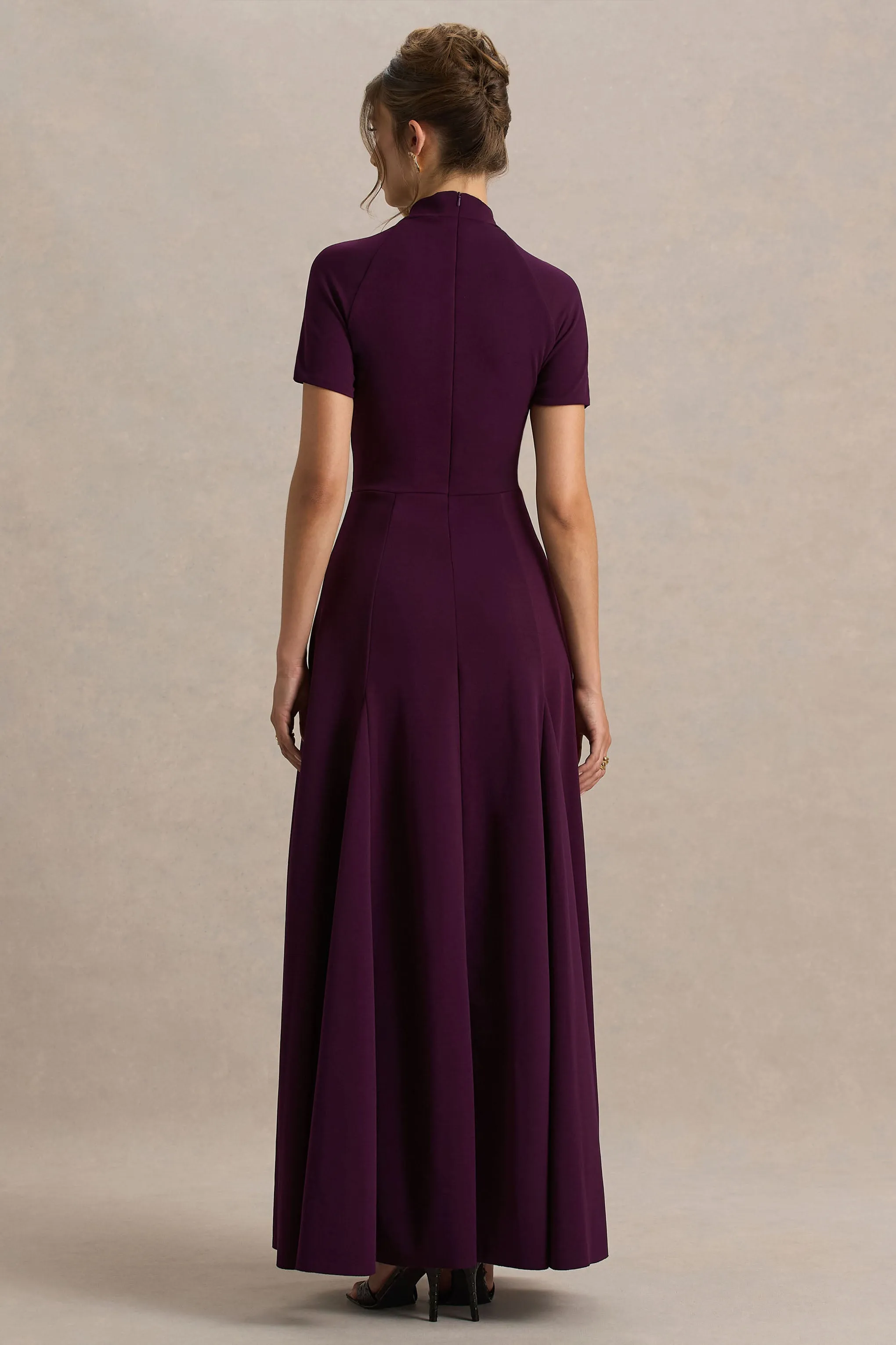 Alea | Burgundy High-Neck Short-Sleeve Maxi Dress sold by Club L London product image thumbnail 2