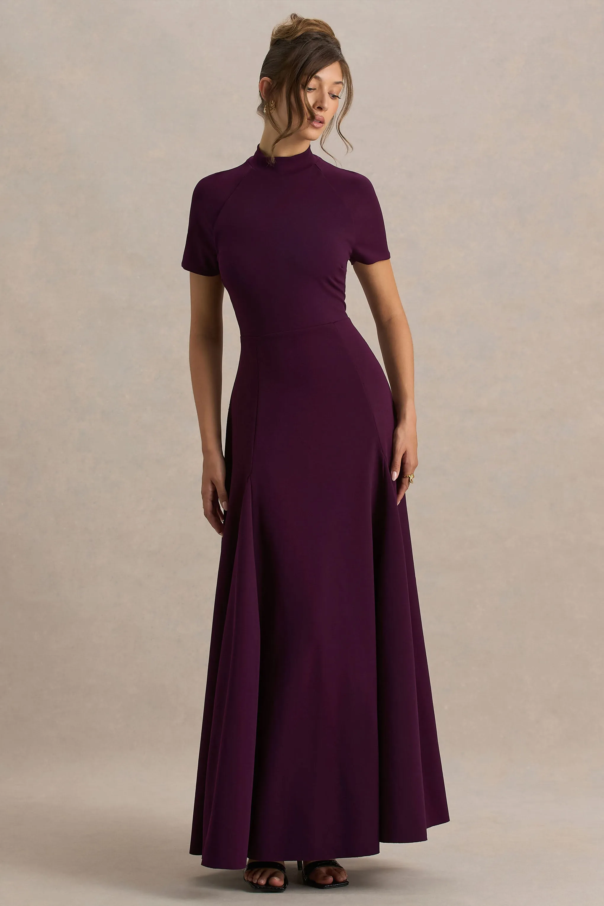 Alea | Burgundy High-Neck Short-Sleeve Maxi Dress sold by Club L London product image thumbnail 3